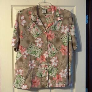 Vintage Allison Daley Button Down Blouse Hawaiin Tropical Print 18W